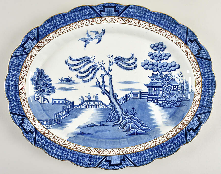Real Old Willow Blue 16" Oval Serving Platter by Booths-1