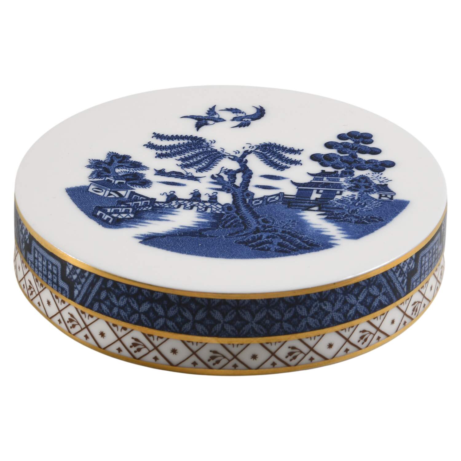 Real Old Willow Blue Lid for Round Box by Booths-1