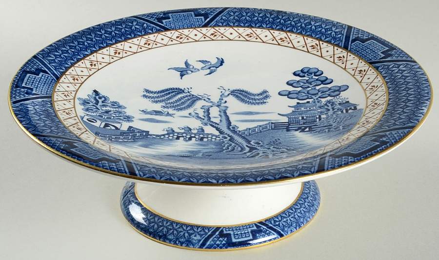 Real Old Willow Blue 9" Diameter Pedestal Cake Stand by Booths-1