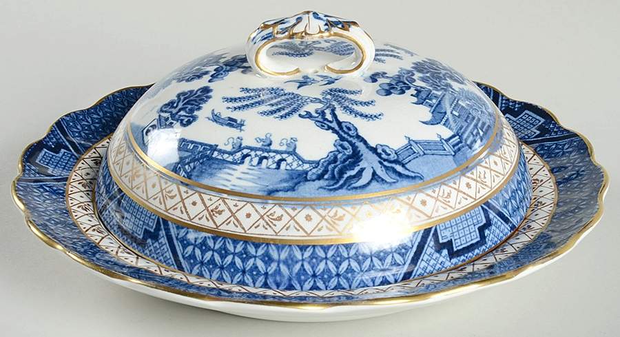 Real Old Willow Blue Muffin Dish & Lid by Booths-1