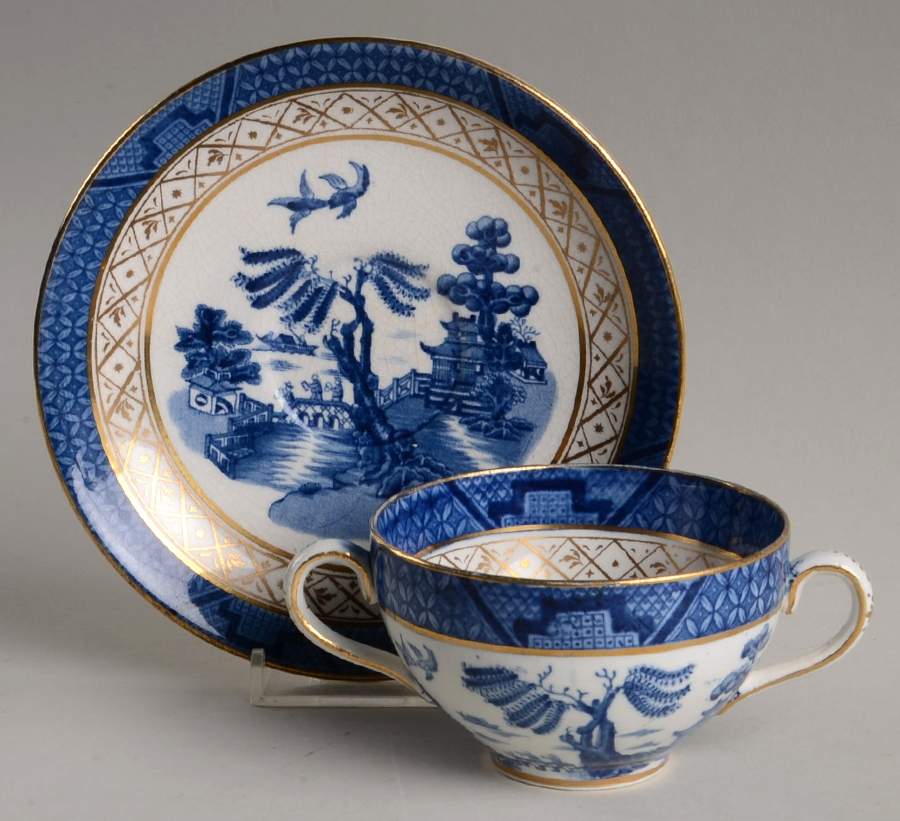 Real Old Willow Blue Flat Bouillon Cup & Saucer by Booths-1