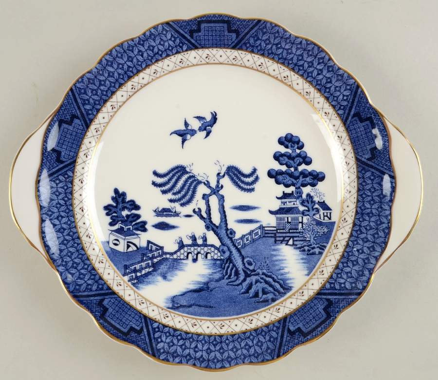 Real Old Willow Blue Handled Cake Plate by Booths-1