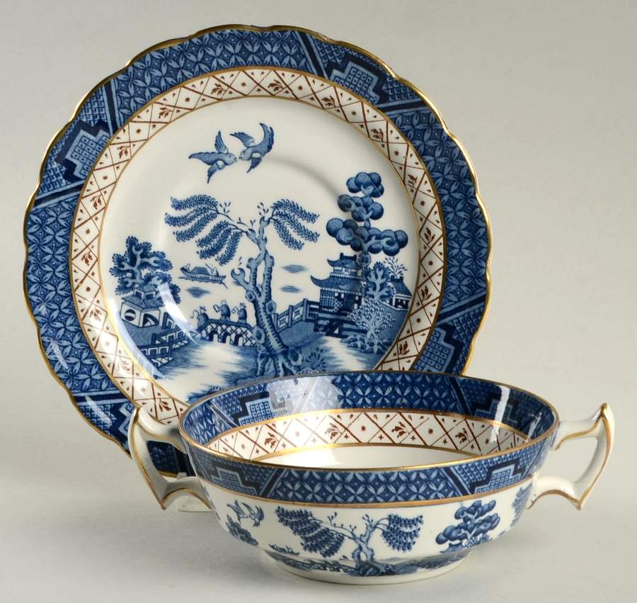 Real Old Willow Blue Flat Cream Soup Bowl & Saucer Set by Booths-1