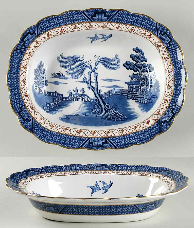 Real Old Willow Blue 9" Oval Vegetable Bowl by Booths-1