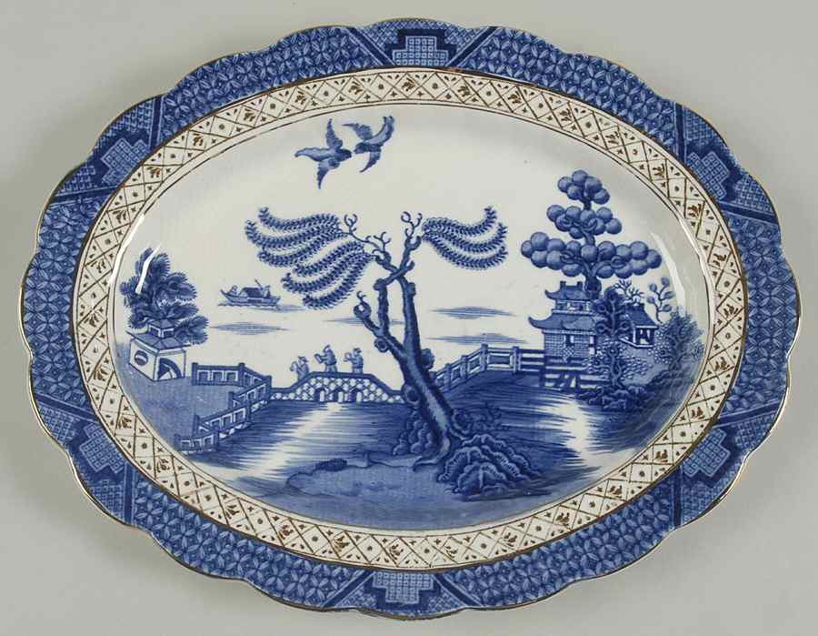 Real Old Willow Blue 10" Oval Serving Platter by Booths-1