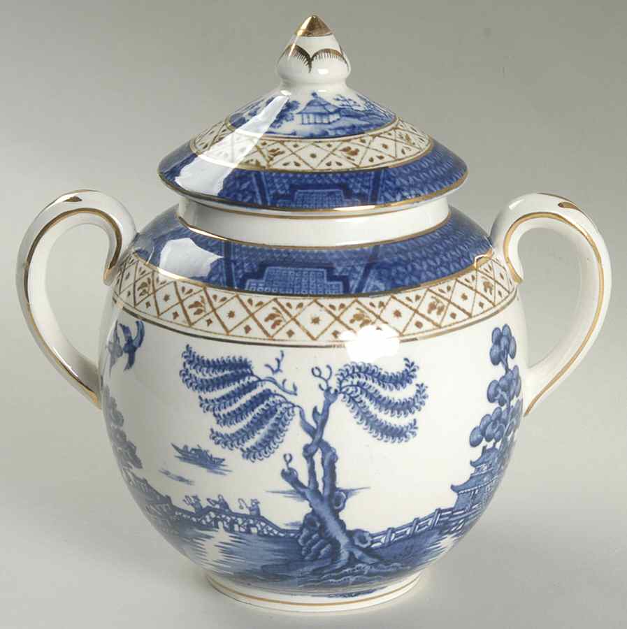 Real Old Willow Blue Sugar Bowl & Lid by Booths-1
