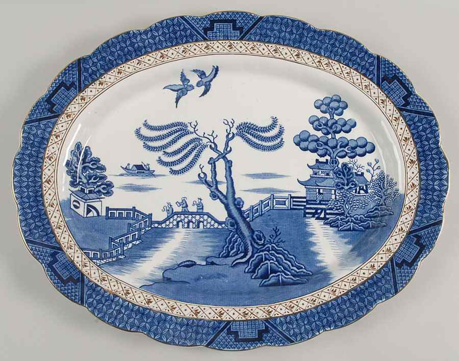 Real Old Willow Blue 16" Oval Serving Platter by Booths-1