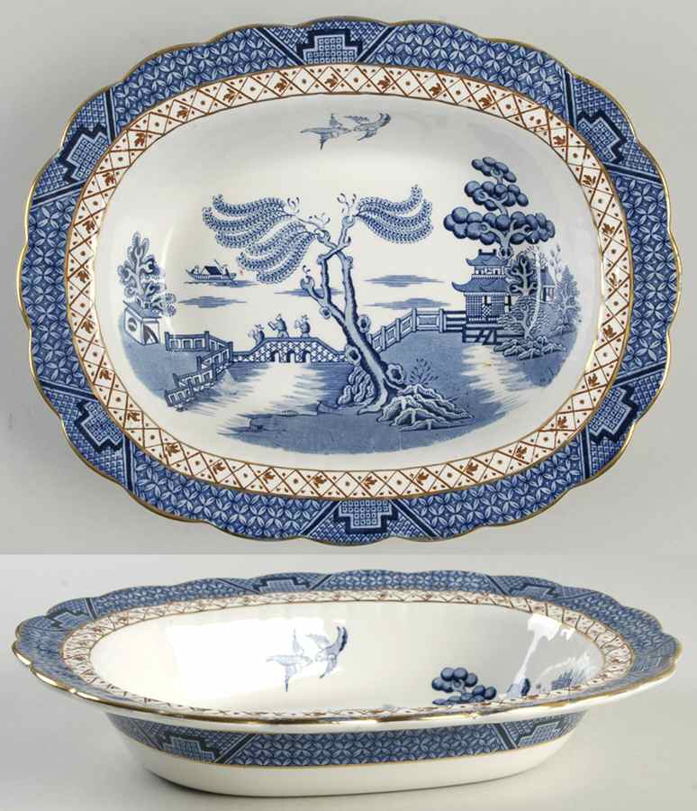 Real Old Willow Blue 10" Oval Vegetable Bowl by Booths-1