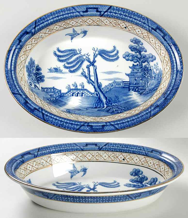 Real Old Willow Blue 9" Oval Vegetable Bowl by Booths-1