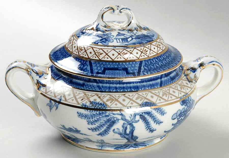 Real Old Willow Blue Sugar Bowl & Lid by Booths-1