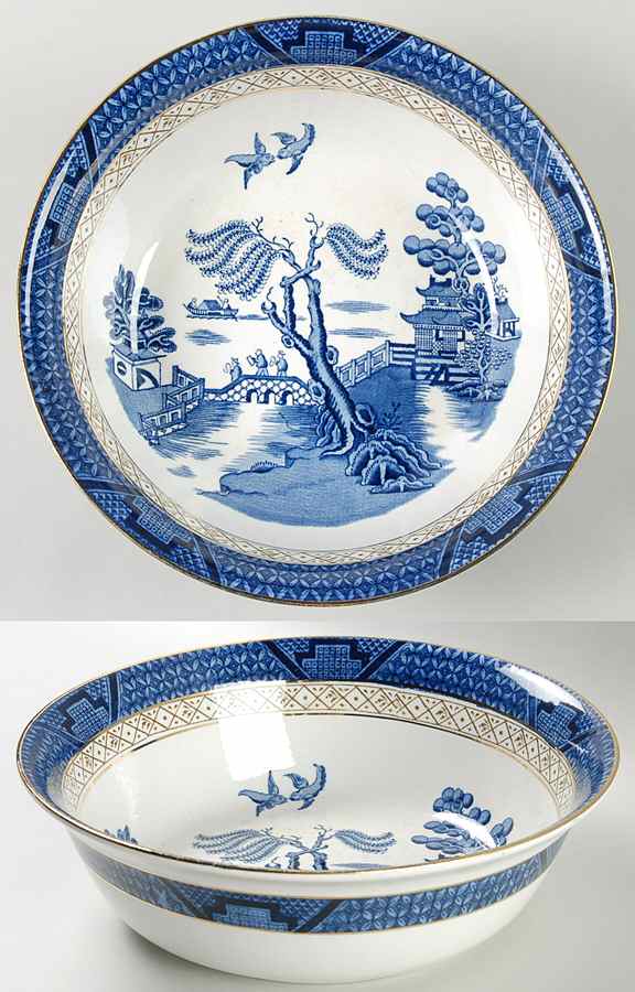 Real Old Willow Blue Large Salad Serving Bowl by Booths-1