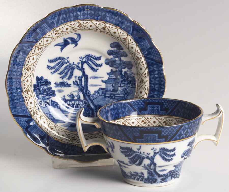 Real Old Willow Blue Flat Bouillon Cup & Saucer by Booths-1