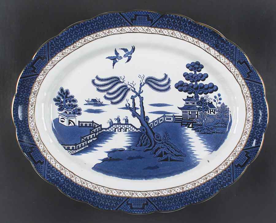Real Old Willow Blue 17" Oval Serving Platter by Booths-1