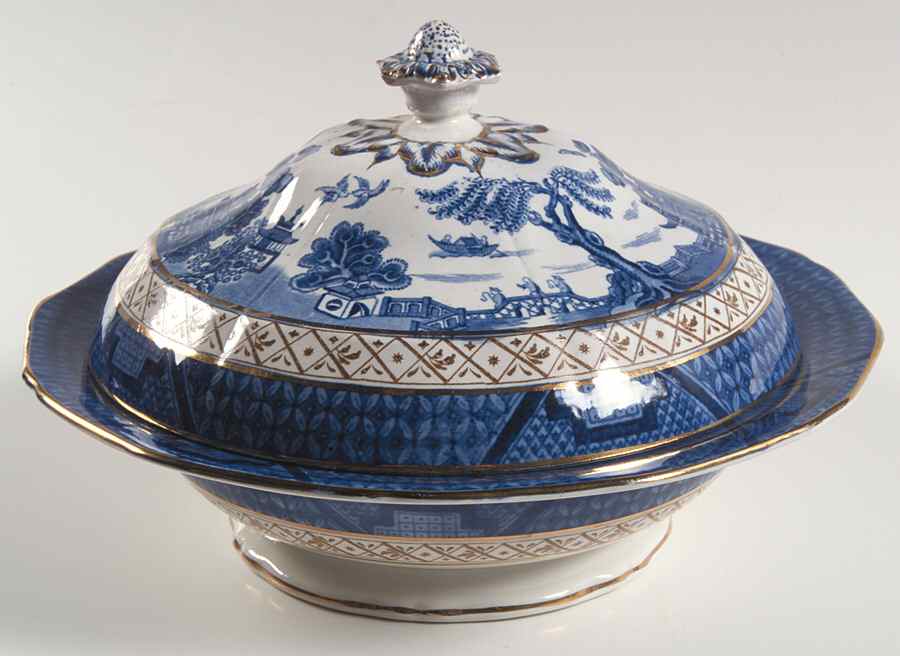 Real Old Willow Blue Round Covered Vegetable by Booths-1