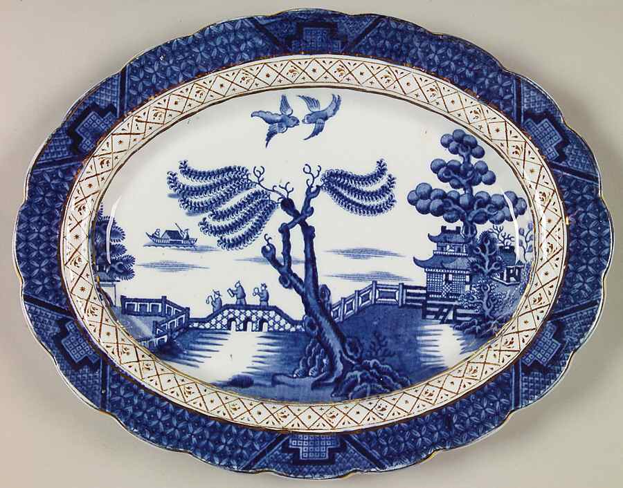 Real Old Willow Blue 9" Oval Serving Platter by Booths-1