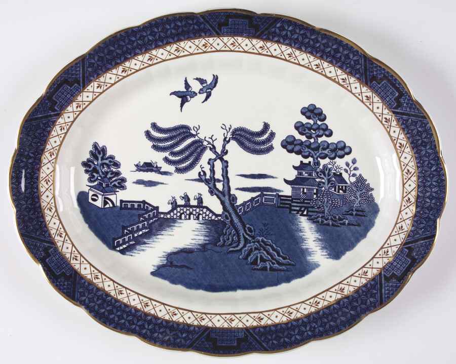 Real Old Willow Blue 14" Oval Serving Platter by Booths-1