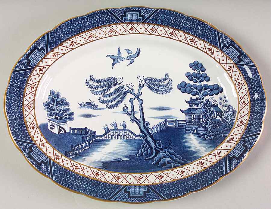 Real Old Willow Blue 11" Oval Serving Platter by Booths-1
