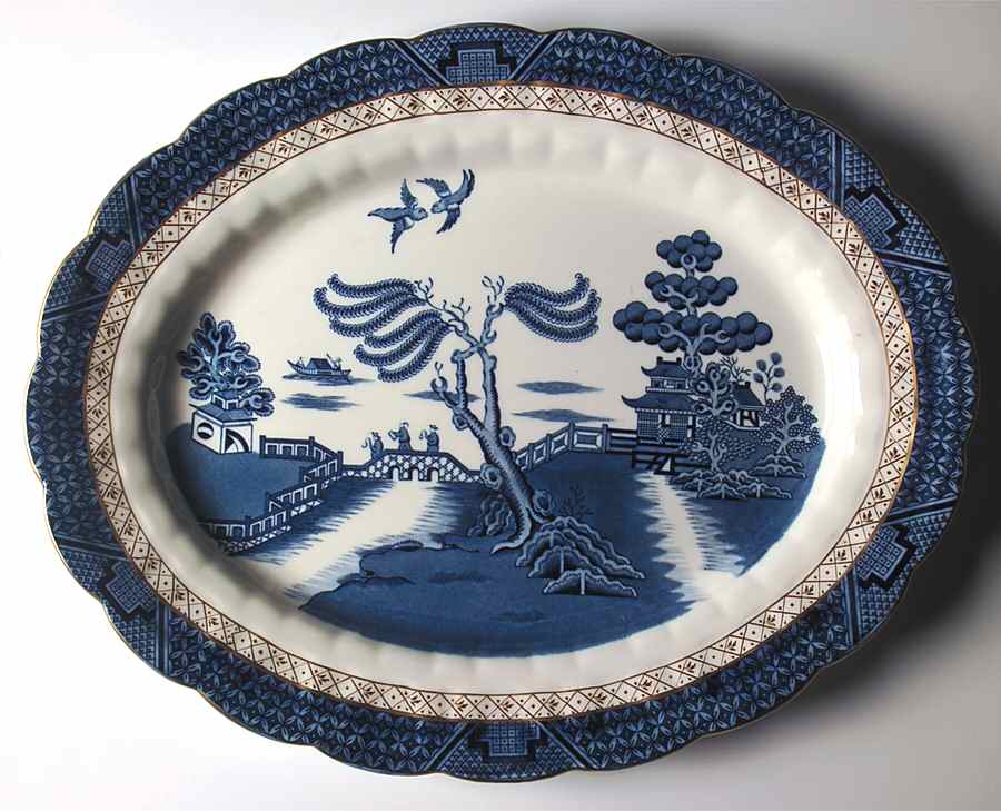 Real Old Willow Blue 18" Oval Serving Platter by Booths-1