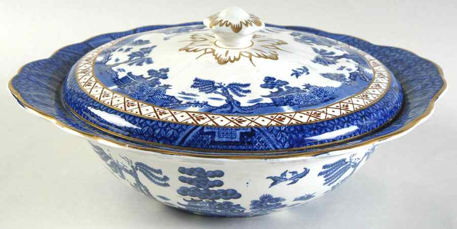 Real Old Willow Blue Round Covered Vegetable by Booths-1
