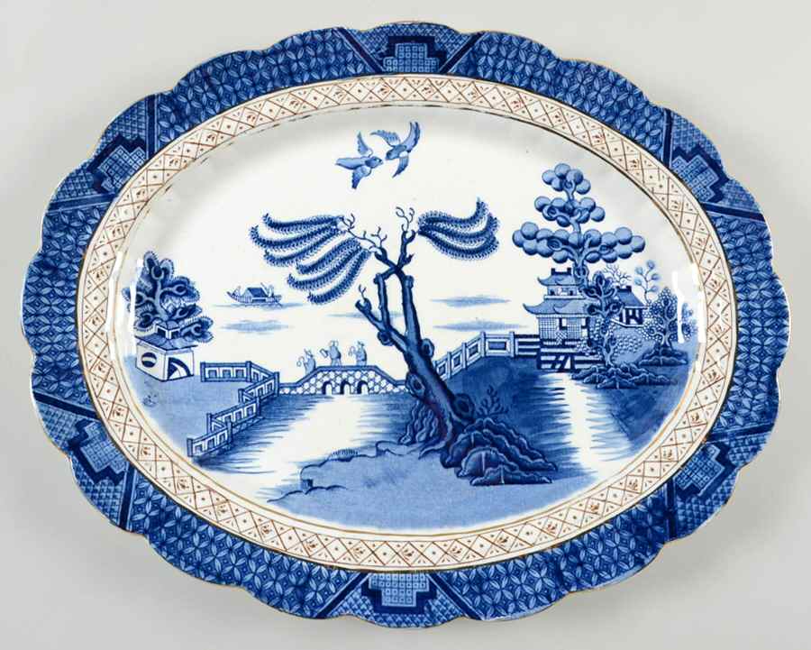 Real Old Willow Blue 14" Oval Serving Platter by Booths-1