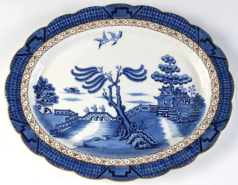 Real Old Willow Blue 15" Oval Serving Platter by Booths-1