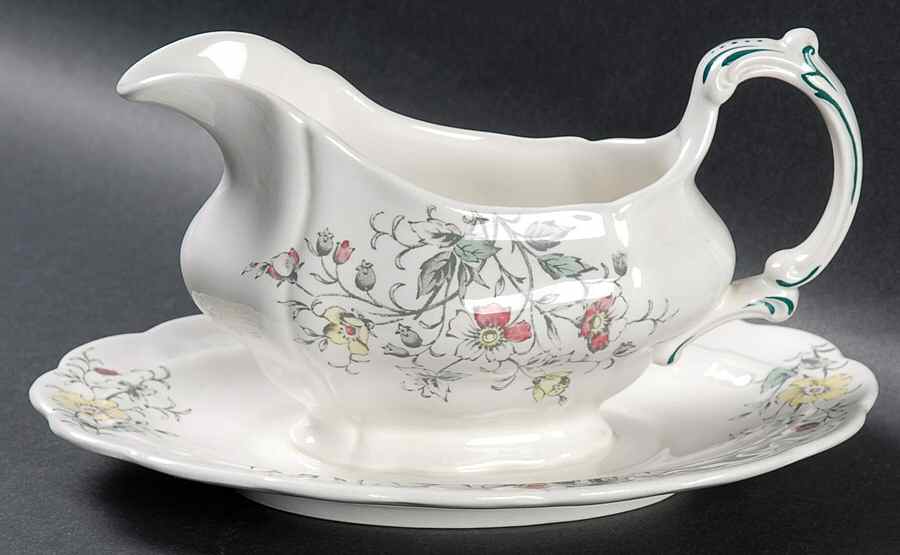 Rock Rose Gravy Boat with Attached Underplate by Booths-1