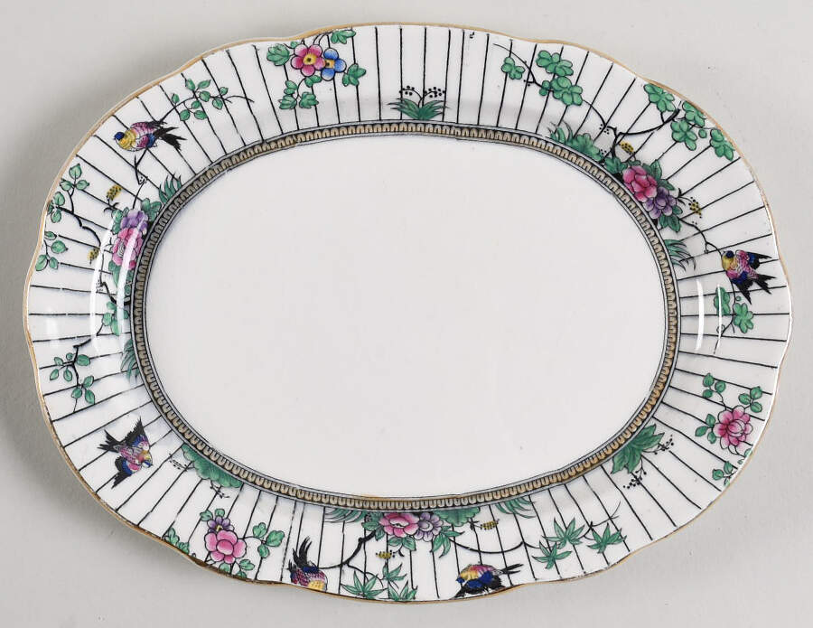 Springtime (Gold Trim) 9" Oval Serving Platter by Booths-1