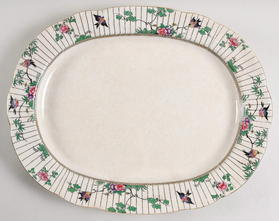 Springtime (Gold Trim) 17" Oval Serving Platter by Booths-1