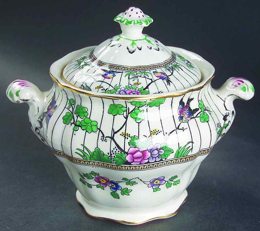 Springtime (Gold Trim) Sugar Bowl & Lid by Booths-1