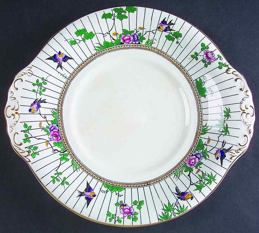 Springtime (Gold Trim) Handled Cake Plate by Booths-1