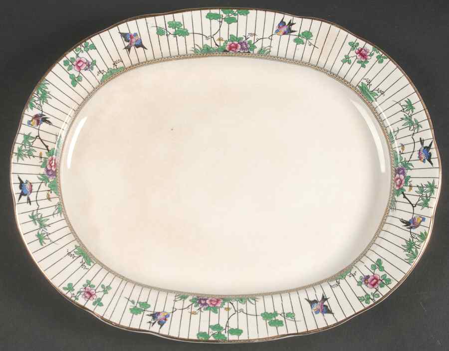 Springtime (Gold Trim) 13" Oval Serving Platter by Booths-1