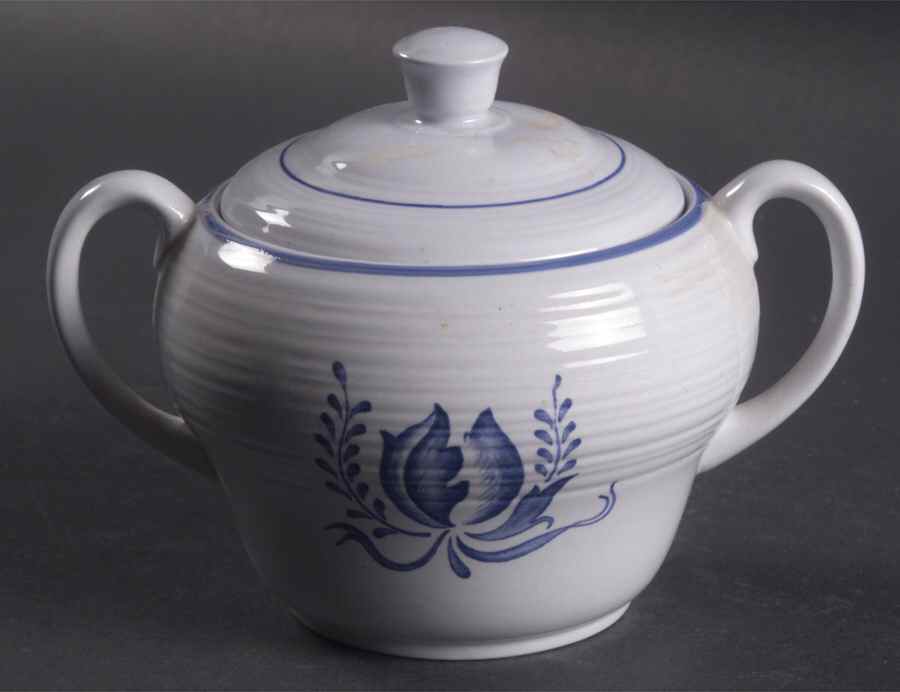 Tulip Blue Sugar Bowl & Lid by Booths-1