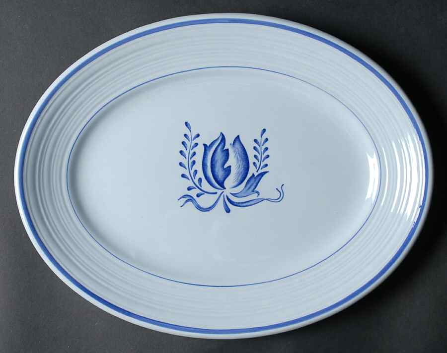 Tulip Blue 12" Oval Serving Platter by Booths-1