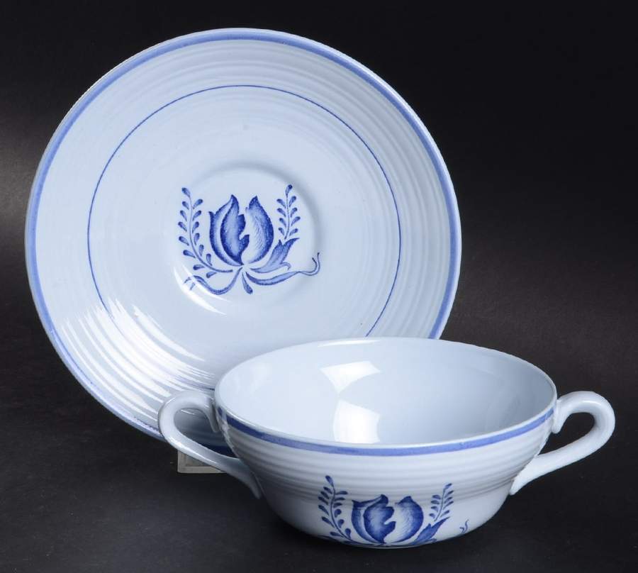 Tulip Blue Flat Cream Soup Bowl & Saucer Set by Booths-1