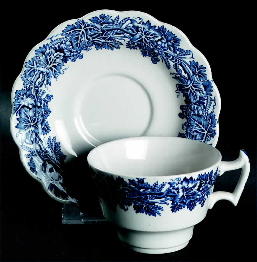 Vine & Wheat Blue Flat Cup & Saucer Set by Booths-1
