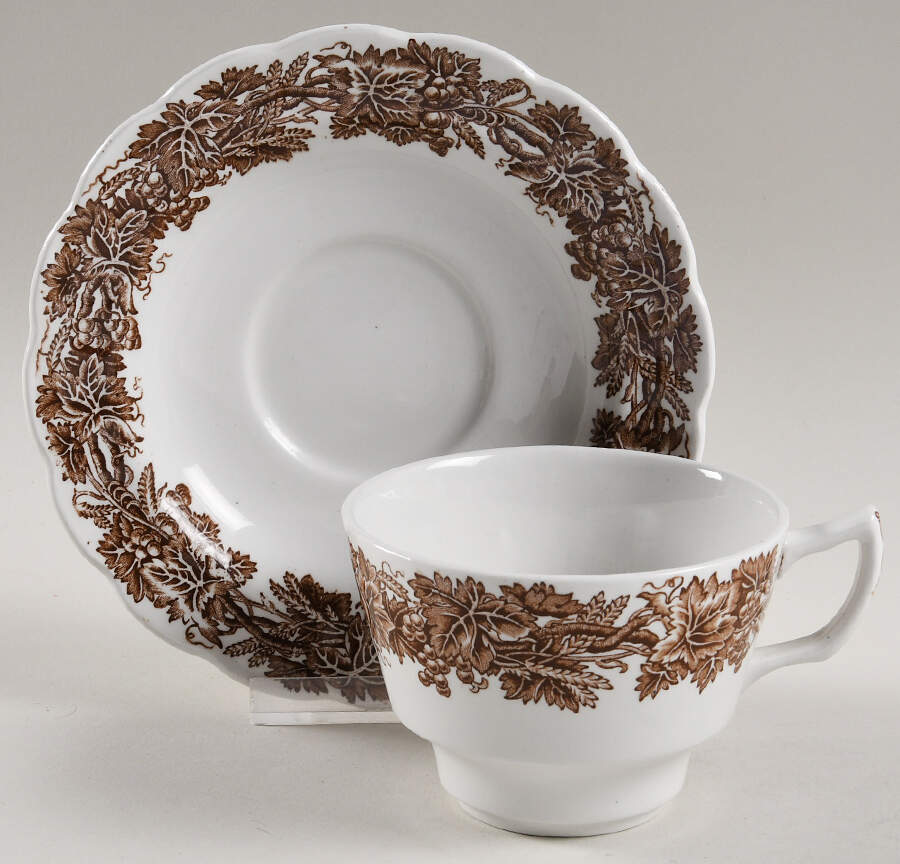 Vine and Wheat Brown Oversized Cup & Saucer Set by Booths-1