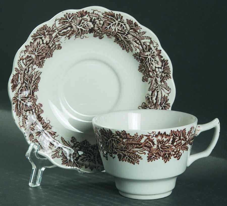 Vine and Wheat Brown Flat Cup & Saucer Set by Booths-1