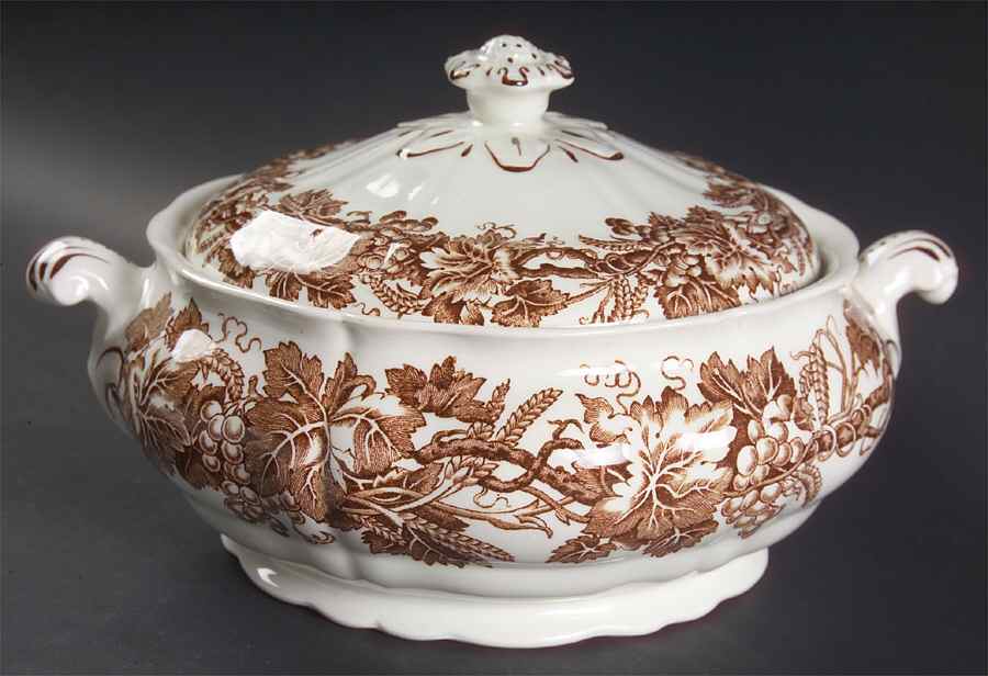 Vine and Wheat Brown Round Covered Vegetable by Booths-1