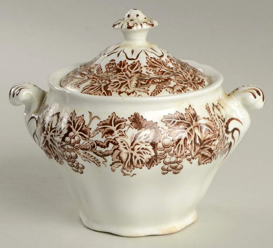 Vine and Wheat Brown Sugar Bowl & Lid by Booths-1