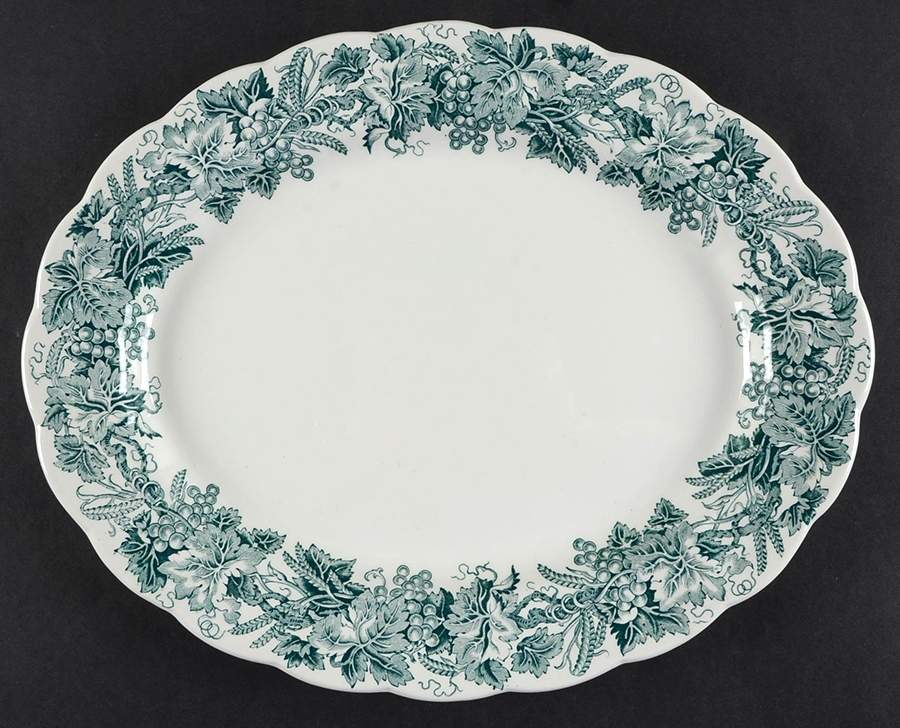 Vine and Wheat Green 14" Oval Serving Platter by Booths-1