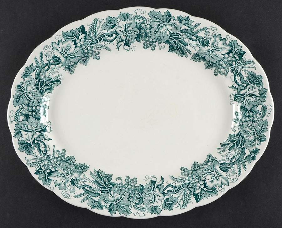 Vine and Wheat Green 12" Oval Serving Platter by Booths-1