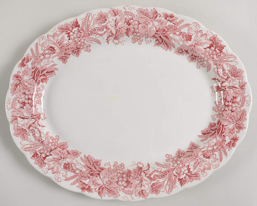 Vine and Wheat Pink 13" Oval Serving Platter by Booths-1