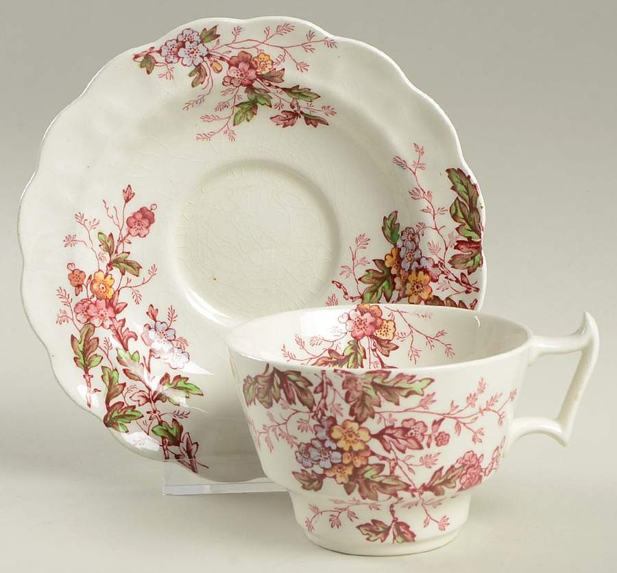 Washington (Multicolor, Scalloped) Flat Cup & Saucer Set by Booths-1