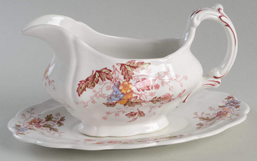 Washington (Multicolor, Scalloped) Gravy Boat & Underplate by Booths-1
