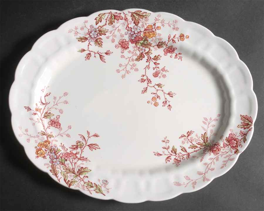 Washington (Multicolor, Scalloped) 14" Oval Serving Platter by Booths-1