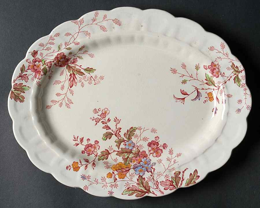 Washington (Multicolor, Scalloped) 10" Oval Serving Platter by Booths-1