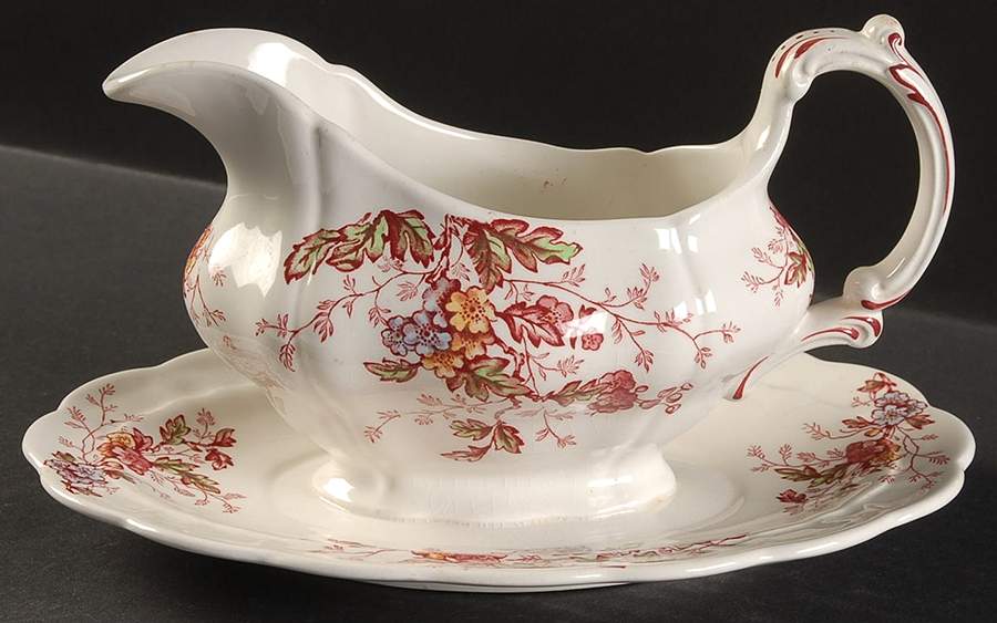 Washington (Multicolor, Scalloped) Gravy Boat with Attached Underplate by Booths-1