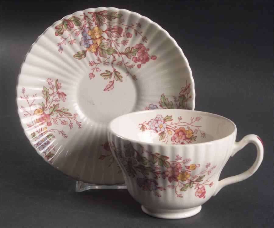 Washington (Multicolor, Ribbed) Footed Cup & Saucer Set by Booths-1