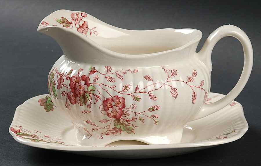 Washington (Multicolor, Ribbed) Gravy Boat with Attached Underplate by Booths-1