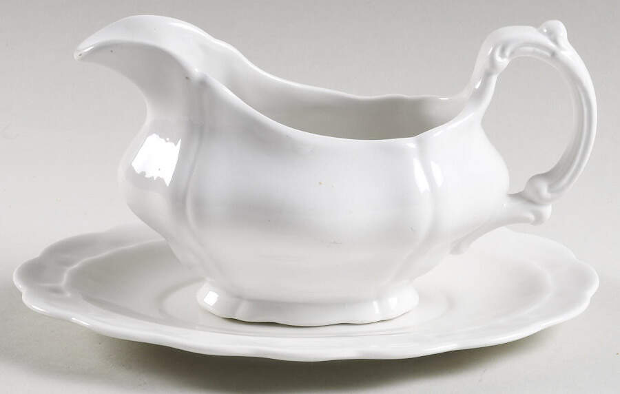 White Majestic Gravy Boat & Underplate by Booths-1
